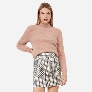 Express Negin Fuzzy Mock Neck Sweater Powder Pink